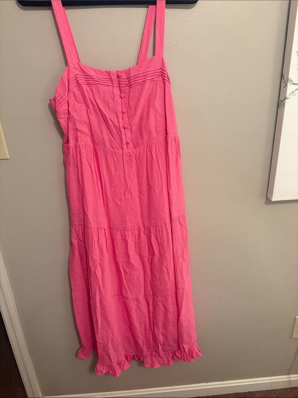 En Creme Pink Sleeveless Tiered Maxi Dress with Button Bodice